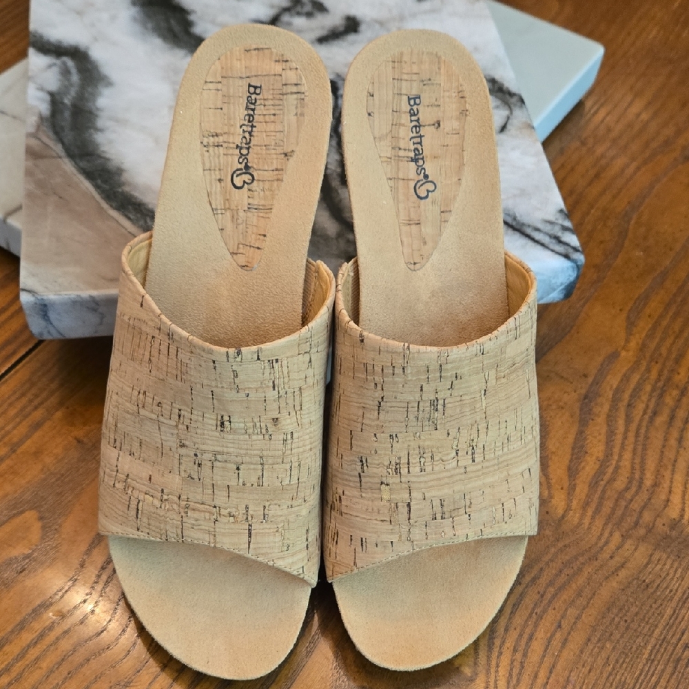 BareTraps Tan Wedge Cork Slip-On Sandals Size 11